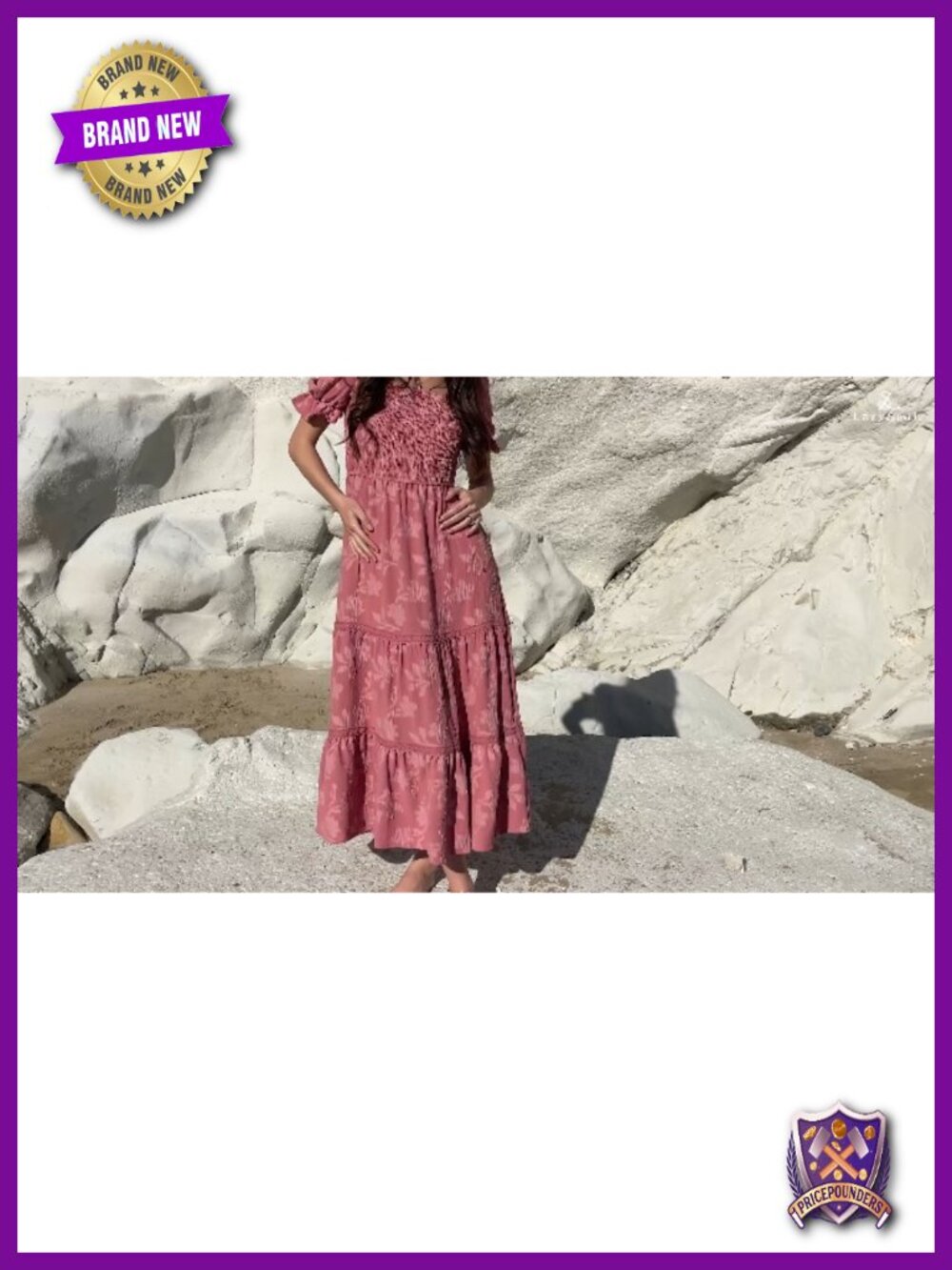 Boho Floral Maxi Dress Square Neck Smocked Ruffle A-Line Wedding Guest - Picture 6 of 6